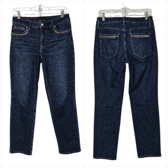 White House Black Market High-Rise Sculpt Straight Jean with Faux Leather Trim - Picture 2 of 16